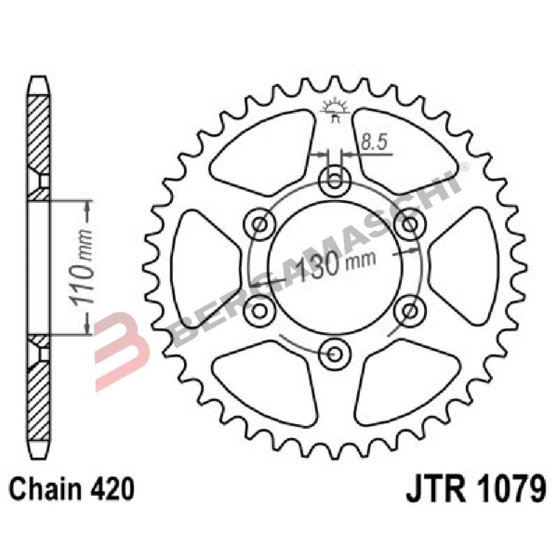 CORONA PER TRASMISSIONE MOTO JT 1079 Z53 JTR1079.53 53 DENTI ACCIAIO PASSO 420