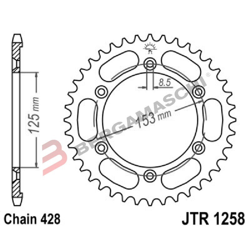CORONA PER TRASMISSIONE MOTO JT 1258 Z54 JTR1258.54 54 DENTI ACCIAIO PASSO 428