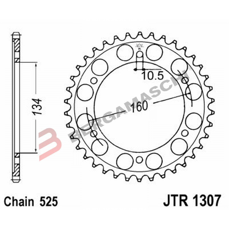 CORONA PER TRASMISSIONE MOTO JT 1307 Z43 JTR1307.43 43 DENTI ACCIAIO PASSO 525