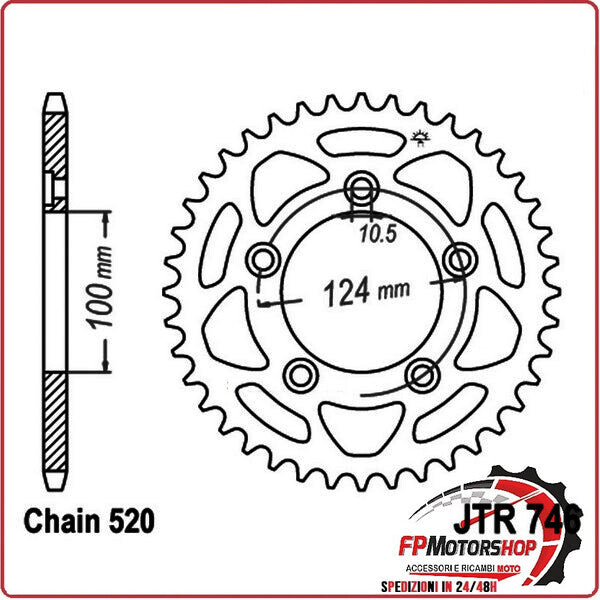 CORONA PER TRASMISSIONE MOTO JT 746 Z46 JTR746.46 46 DENTI ACCIAIO PASSO 520