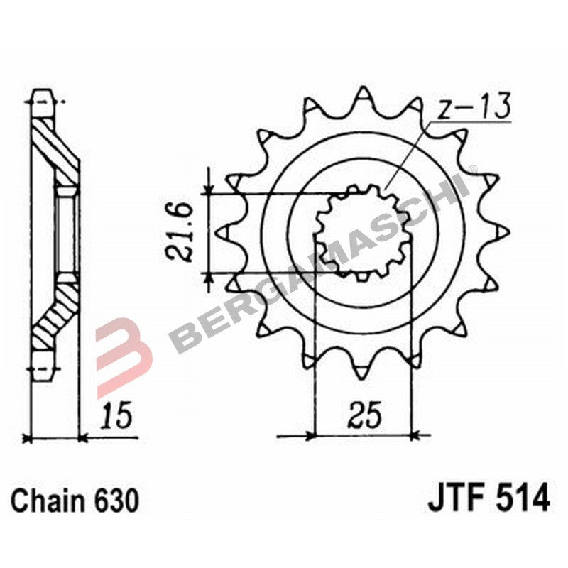 PIGNONE TRASMISSIONE PER MOTO JT 514 Z15 JTF514.15 15 DENTI ACCIAIO PASSO 630