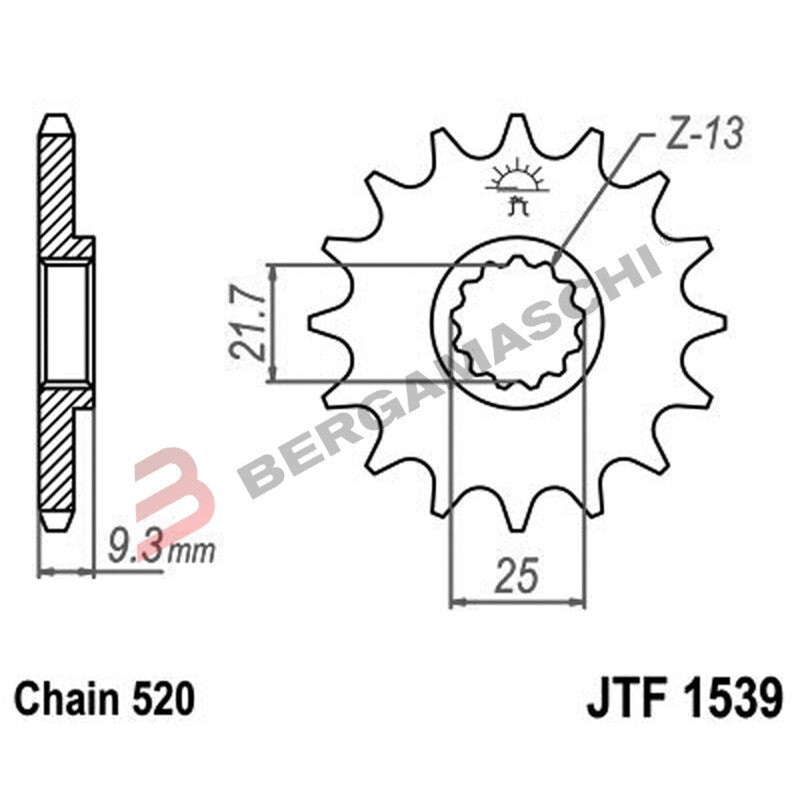 PIGNONE TRASMISSIONE PER MOTO JT 1539 Z14 JTF1539.14 14 DENTI ACCIAIO PASSO 520