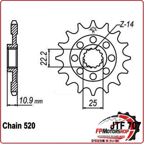 PIGNONE TRASMISSIONE PER MOTO JT 707 Z16 JTF707.16 16 DENTI ACCIAIO PASSO 520