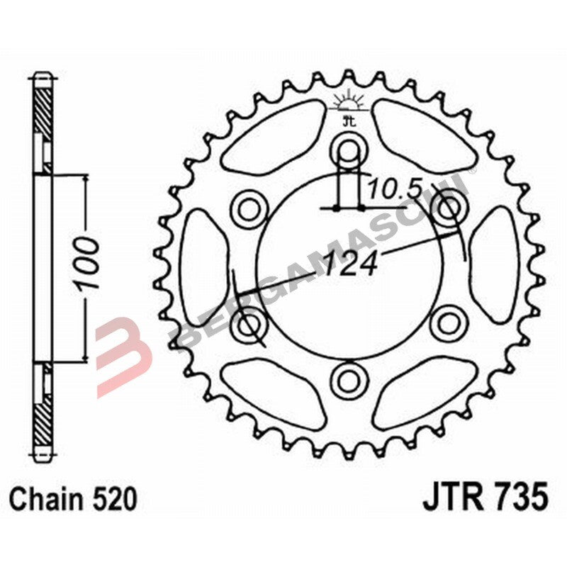 CORONA PER TRASMISSIONE MOTO JT 735 Z45 JTR735.45 45 DENTI ACCIAIO PASSO 520