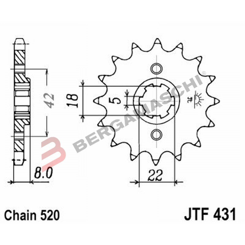 PIGNONE TRASMISSIONE PER MOTO JT 431 Z14 JTF431.14 14 DENTI ACCIAIO PASSO 520
