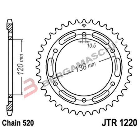 CORONA PER TRASMISSIONE MOTO JT 1220 Z36 JTR1220.36 36 DENTI ACCIAIO PASSO 520