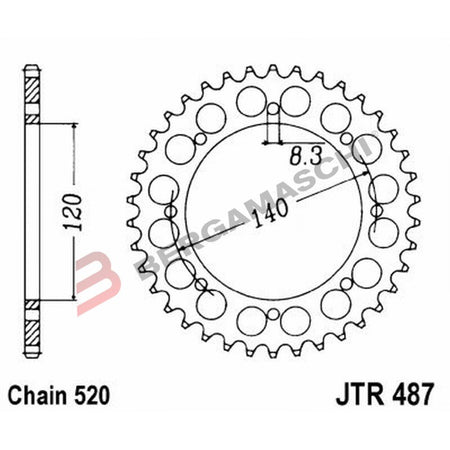 CORONA PER TRASMISSIONE MOTO JT 487 Z37 JTR487.37 37 DENTI ACCIAIO PASSO 520