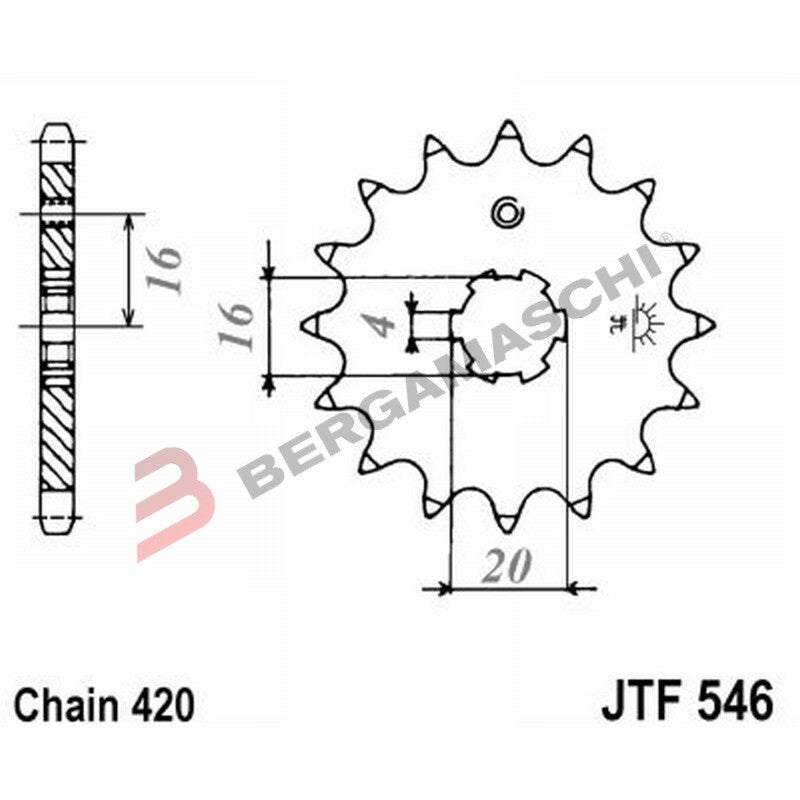 PIGNONE TRASMISSIONE PER MOTO JT 546 Z14 JTF546.14 14 DENTI ACCIAIO PASSO 420