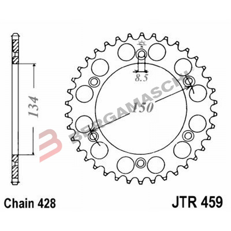 CORONA PER TRASMISSIONE MOTO JT 459 Z52 JTR459.52 52 DENTI ACCIAIO PASSO 428