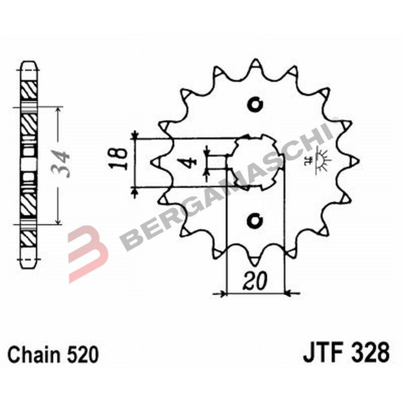 PIGNONE TRASMISSIONE PER MOTO JT 328 Z13 JTF328.13 13 DENTI ACCIAIO PASSO 520