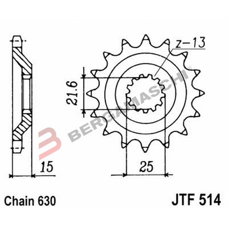 PIGNONE TRASMISSIONE PER MOTO JT 514 Z15 JTF514.15 15 DENTI ACCIAIO PASSO 630