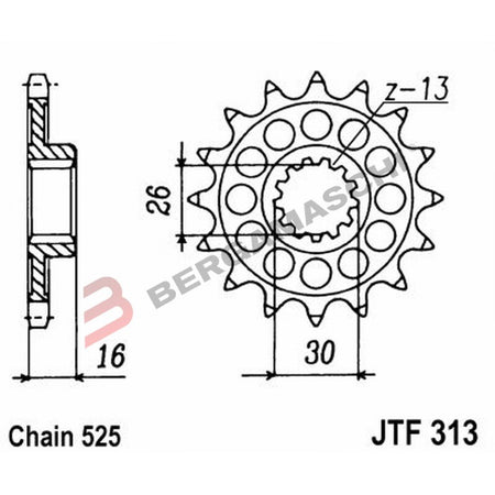 PIGNONE TRASMISSIONE PER MOTO JT 313 Z16 JTF313.16 16 DENTI ACCIAIO PASSO 525
