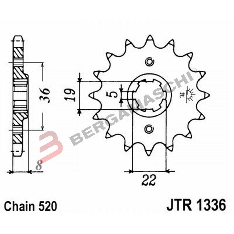 PIGNONE TRASMISSIONE PER MOTO JT 1336 Z13 JTF1336.13 13 DENTI ACCIAIO PASSO 520