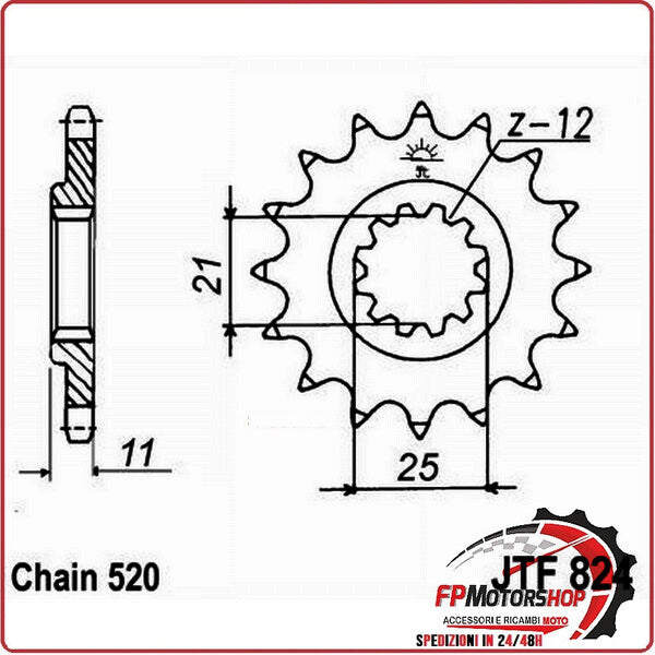 PIGNONE TRASMISSIONE PER MOTO JT 824 Z14 SC JTF824.14SC 14 DENTI ACCIAIO SELF