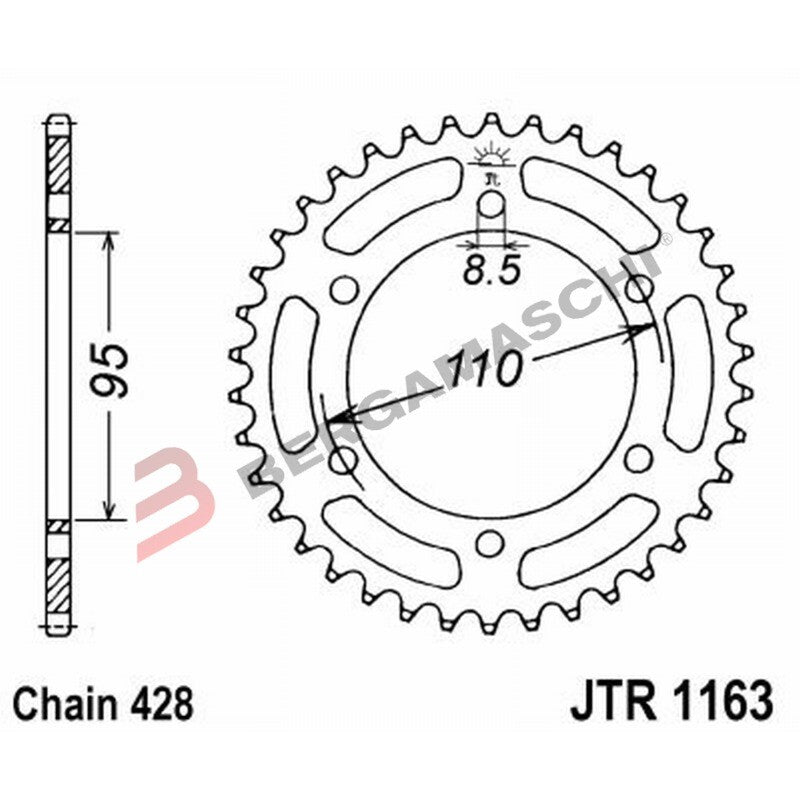 CORONA PER TRASMISSIONE MOTO JT 1163 Z45 JTR1163.45 45 DENTI ACCIAIO PASSO 428