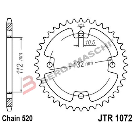 CORONA PER TRASMISSIONE MOTO JT 1072 Z38 JTR1072.38 38 DENTI ACCIAIO PASSO 520