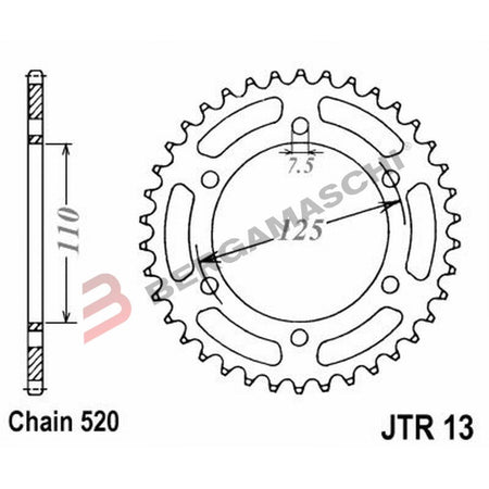 CORONA PER TRASMISSIONE MOTO JT 13 Z41 JTR13.41 41 DENTI ACCIAIO PASSO 520