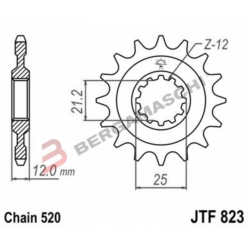PIGNONE TRASMISSIONE PER MOTO JT 823 Z14 JTF823.14 14 DENTI ACCIAIO PASSO 520