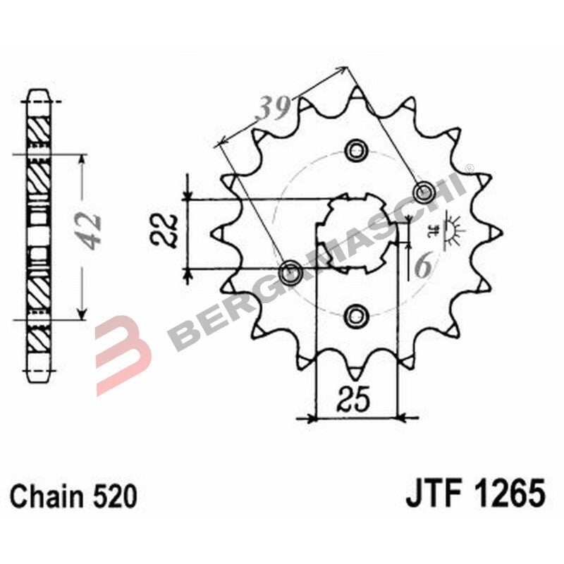 PIGNONE TRASMISSIONE PER MOTO JT 1265 Z14 JTF1265.14 14 DENTI ACCIAIO PASSO 520