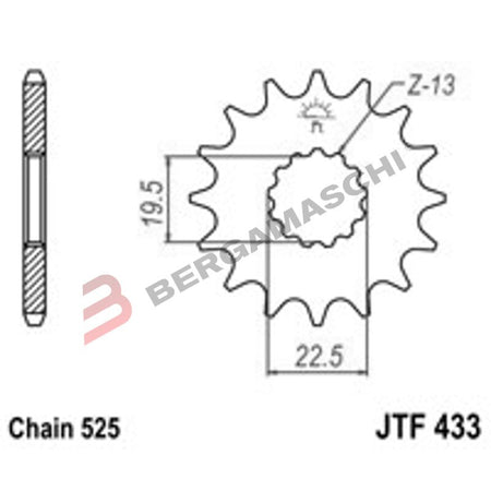 PIGNONE TRASMISSIONE PER MOTO JT 433 Z14 JTF433.14 14 DENTI ACCIAIO PASSO 525