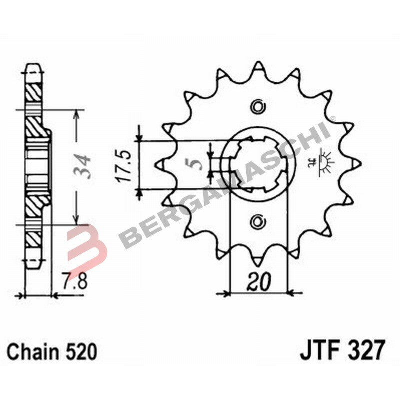 PIGNONE TRASMISSIONE PER MOTO JT 327 Z13 JTF327.13 13 DENTI ACCIAIO PASSO 520