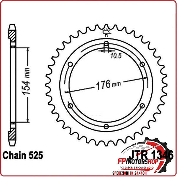 CORONA PER TRASMISSIONE MOTO JT 1346 Z43 JTR1346.43 43 DENTI ACCIAIO PASSO 525
