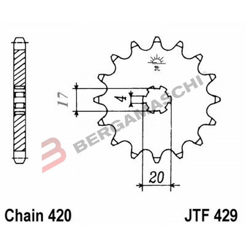PIGNONE TRASMISSIONE PER MOTO JT 429 Z12 JTF429.12 12 DENTI ACCIAIO PASSO 420
