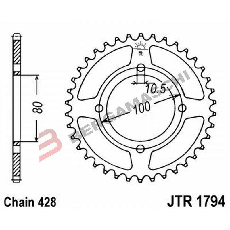 CORONA PER TRASMISSIONE MOTO JT 1794 Z45 JTR1794.45 45 DENTI ACCIAIO PASSO 428