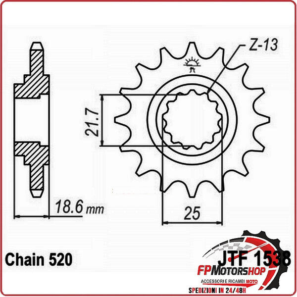 PIGNONE TRASMISSIONE PER MOTO JT 1538 Z15 JTF1538.15 15 DENTI ACCIAIO PASSO 520