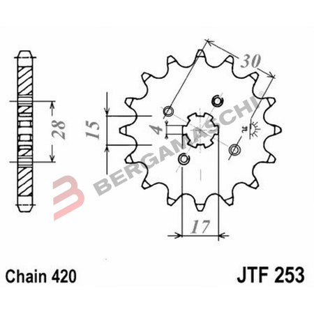 PIGNONE TRASMISSIONE PER MOTO JT 253 Z14 JTF253.14 14 DENTI ACCIAIO