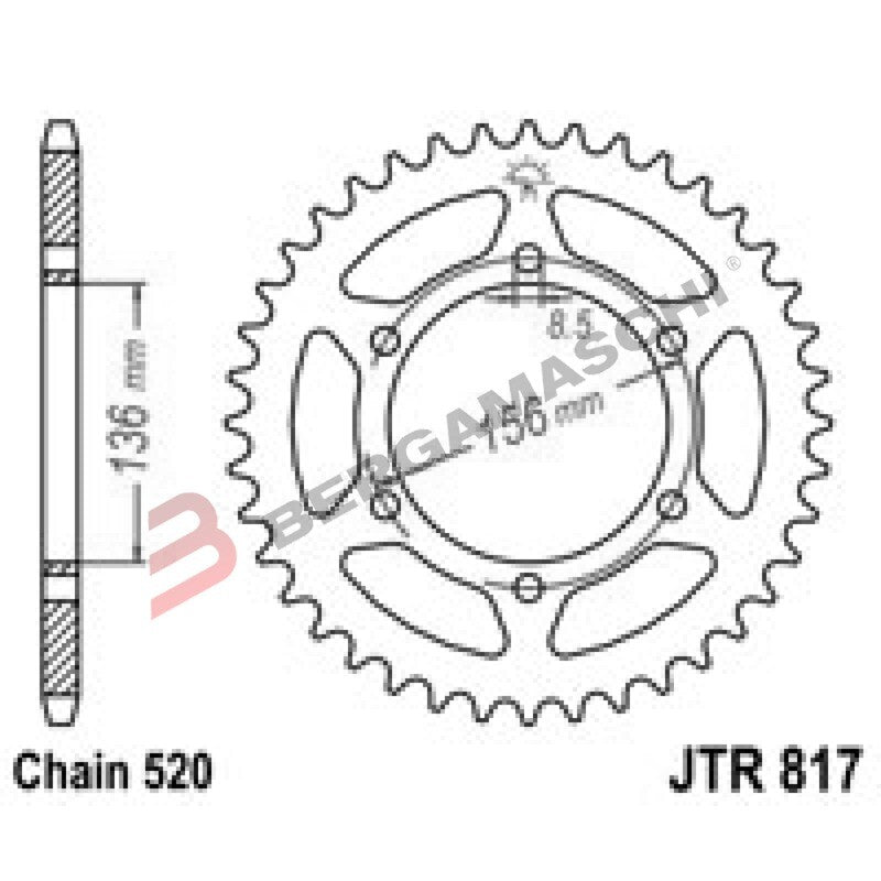 CORONA PER TRASMISSIONE MOTO JT 817 Z46 JTR817.46 46 DENTI ACCIAIO PASSO 520