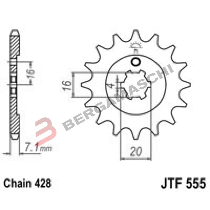 PIGNONE TRASMISSIONE PER MOTO JT 555 Z15 JTF555.15 15 DENTI ACCIAIO PASSO 428