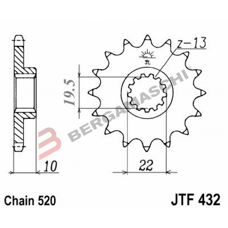 PIGNONE TRASMISSIONE PER MOTO JT 432 Z15 JTF432.15 15 DENTI ACCIAIO PASSO 520