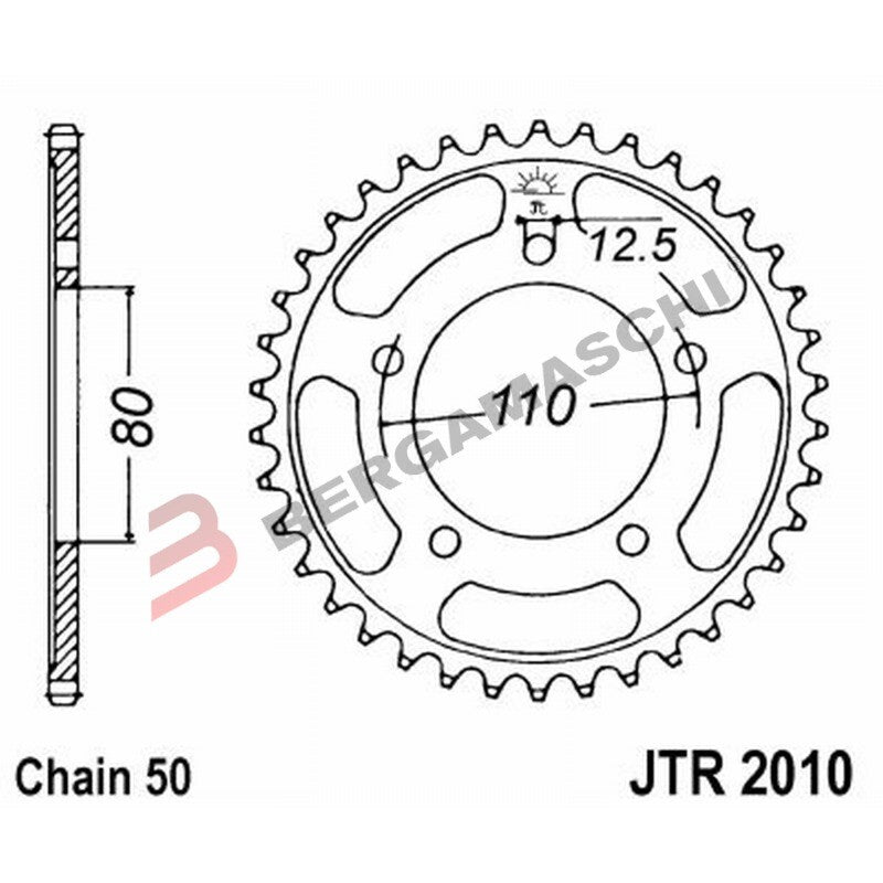 CORONA PER TRASMISSIONE MOTO JT 2010 Z46 JTR2010.46 46 DENTI ACCIAIO PASSO 530