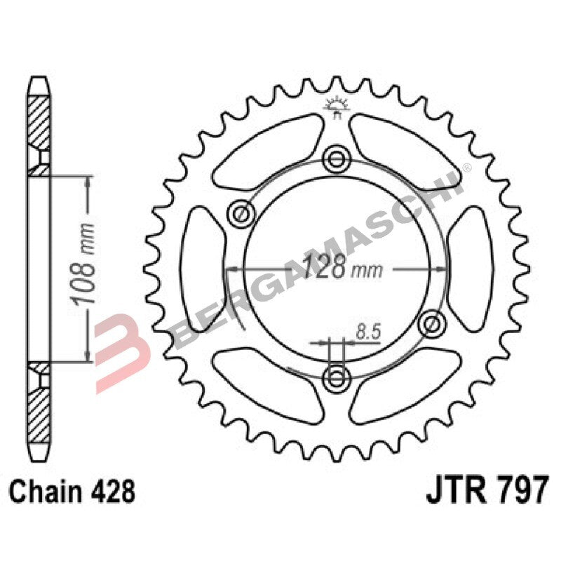 CORONA PER TRASMISSIONE MOTO JT 797 Z57 JTR797.57 57 DENTI ACCIAIO PASSO 428