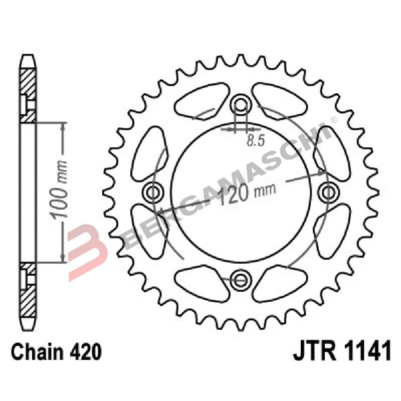 CORONA PER TRASMISSIONE MOTO JT 1141 Z51 JTR1141.51 51 DENTI ACCIAIO PASSO 420