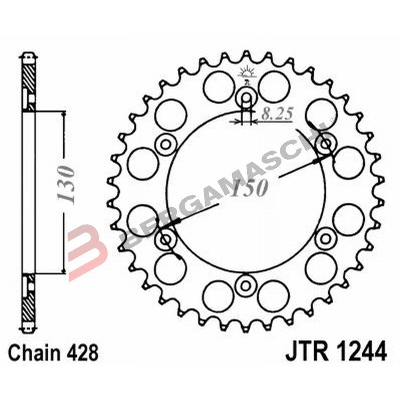 CORONA PER TRASMISSIONE MOTO JT 1244 Z52 JTR1244.52 52 DENTI ACCIAIO PASSO 428