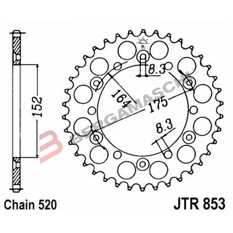 CORONA PER TRASMISSIONE MOTO JT 853 Z49 JTR853.49 49 DENTI ACCIAIO PASSO 520