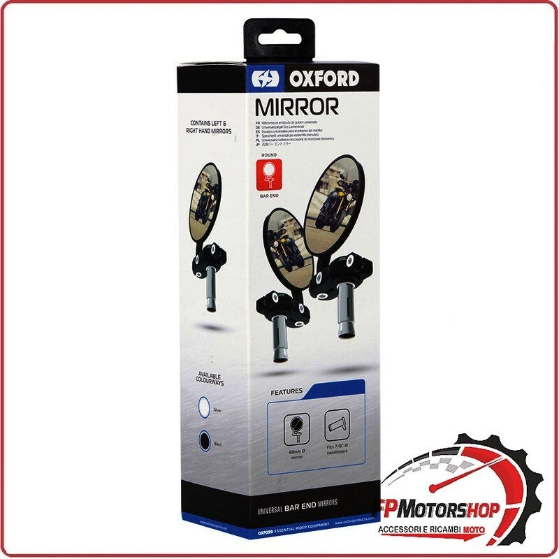 COPPIA SPECCHIETTI BAR END OXFORD 22MM NERO DA MANUBRIO PER MOTO CAFE RACER