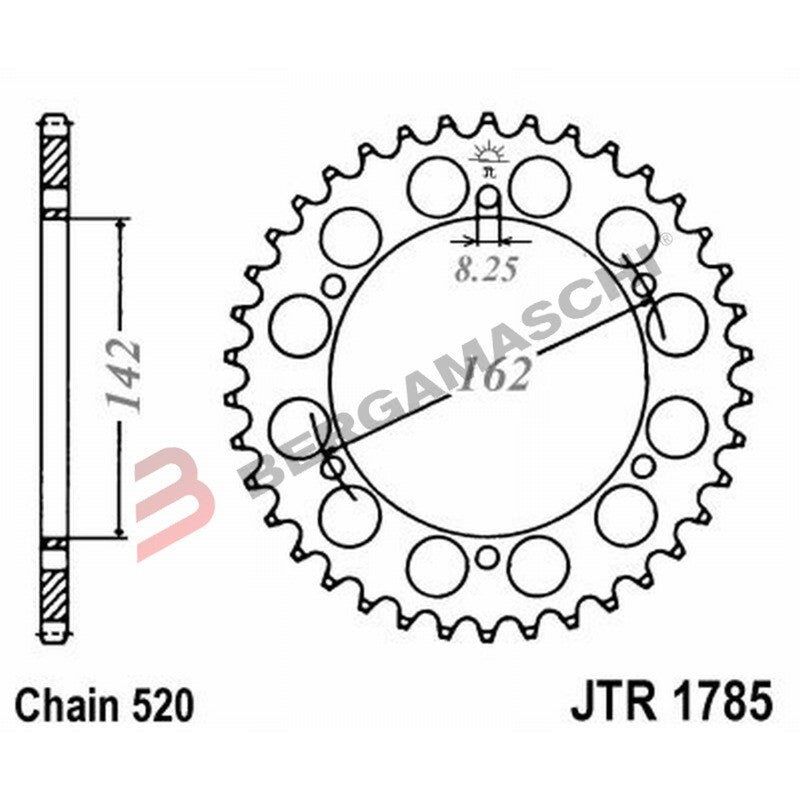 CORONA PER TRASMISSIONE MOTO JT 1785 Z48 JTR1785.48 48 DENTI ACCIAIO PASSO 520