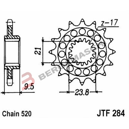 PIGNONE TRASMISSIONE PER MOTO JT 284 Z15 JTF284.15 15 DENTI ACCIAIO PASSO 520