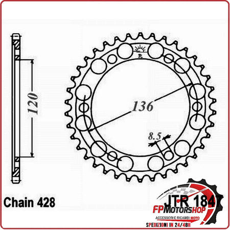 CORONA PER TRASMISSIONE MOTO JT 1847 Z47 JTR1847.47 47 DENTI ACCIAIO PASSO 428