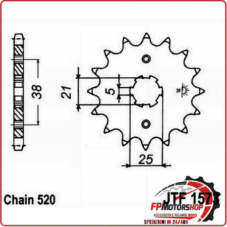 PIGNONE TRASMISSIONE PER MOTO JT 1573 Z14 JTF1573.14 14 DENTI ACCIAIO PASSO 520