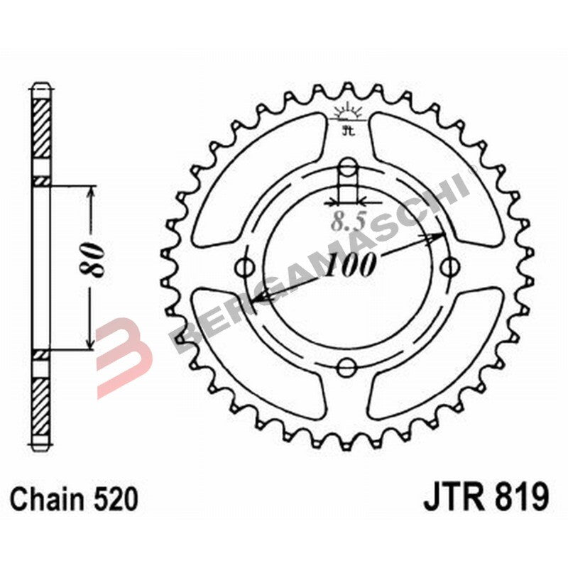CORONA PER TRASMISSIONE MOTO JT 819 Z37 JTR819.37 37 DENTI ACCIAIO PASSO 520