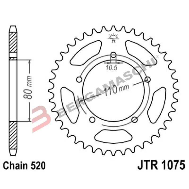 CORONA PER TRASMISSIONE MOTO JT 1075 Z39 JTR1075.39 39 DENTI ACCIAIO PASSO 520