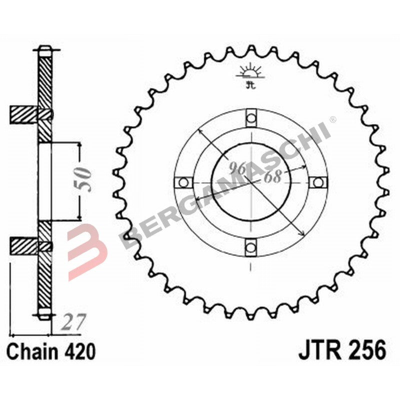 CORONA PER TRASMISSIONE MOTO JT 256 Z46 JTR256.46 46 DENTI ACCIAIO PASSO 420