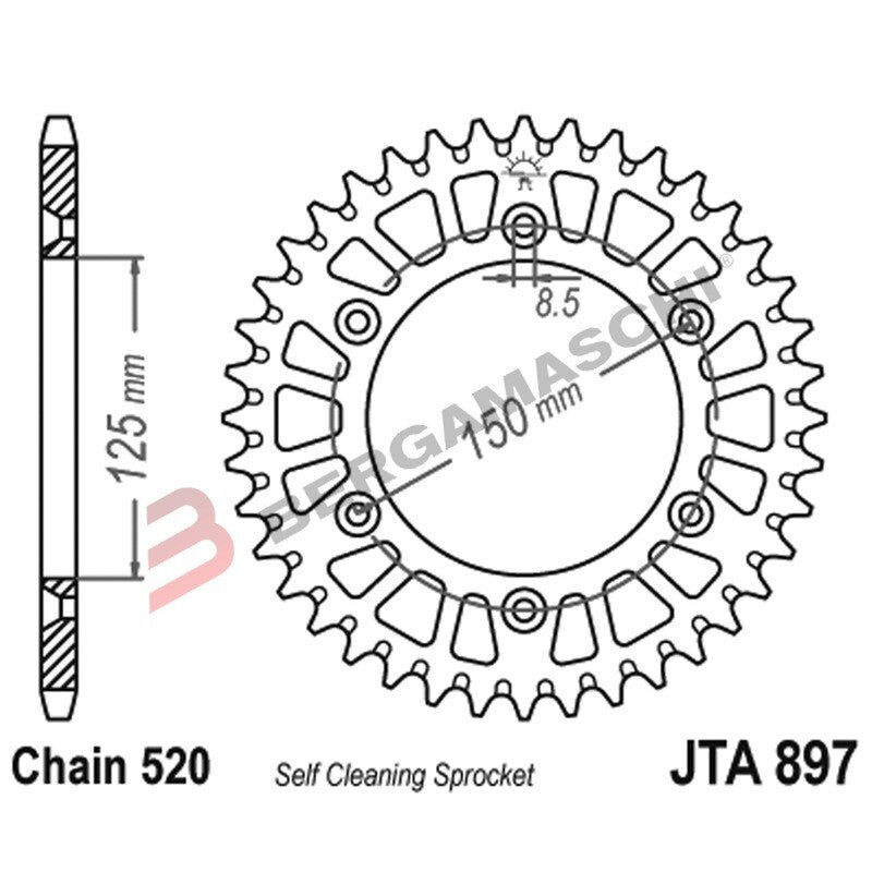 CORONA PER TRASMISSIONE MOTO ALLUMINIO JTA 897 Z42 BLK JTA897.42BLK 42 DENTI