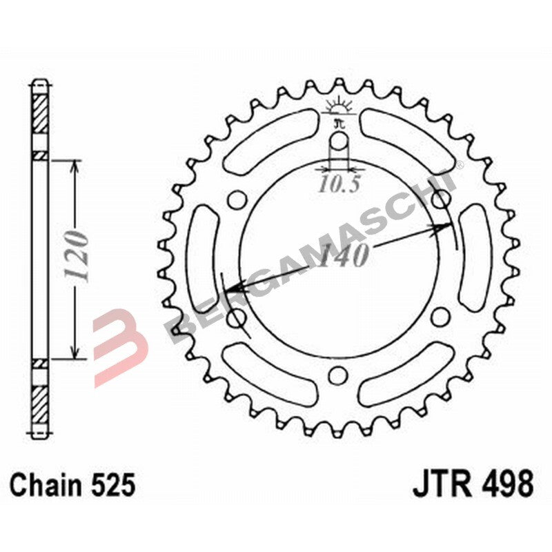 CORONA PER TRASMISSIONE MOTO JT 498 Z44 JTR498.44 44 DENTI ACCIAIO PASSO 525