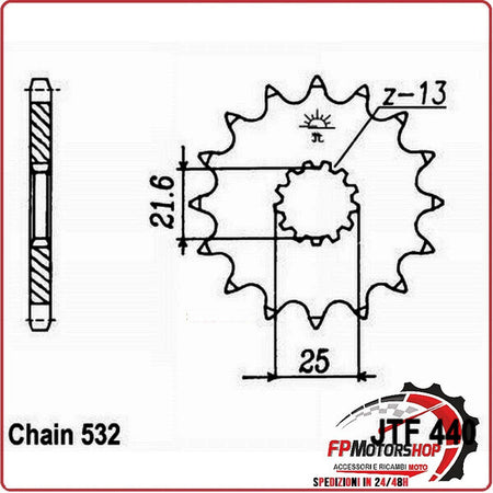 PIGNONE TRASMISSIONE PER MOTO JT 440 Z16 JTF440.16 16 DENTI ACCIAIO PASSO 532