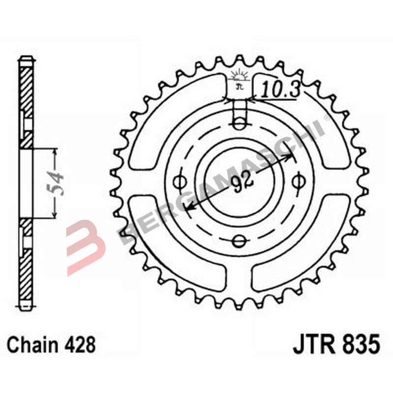 CORONA PER TRASMISSIONE MOTO JT 835 Z47 JTR835.47 47 DENTI ACCIAIO PASSO 428